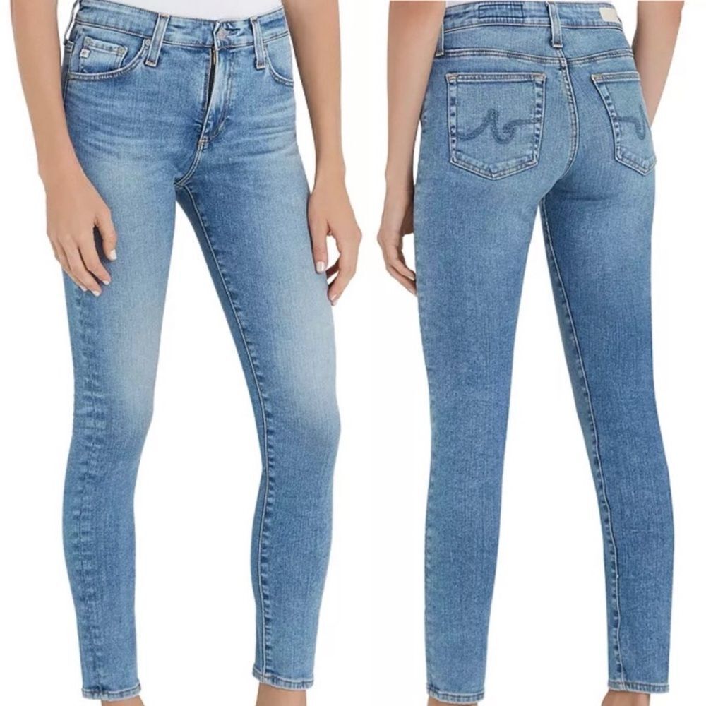 AG Jeans The Farrah Skinny Ankle Blue Jeans Frayed Hem Premium Designer Size 27